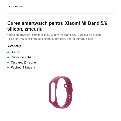 Curea smartwatch pentru Xiaomi Mi Band 5/6, silicon, zmeuriu [1]