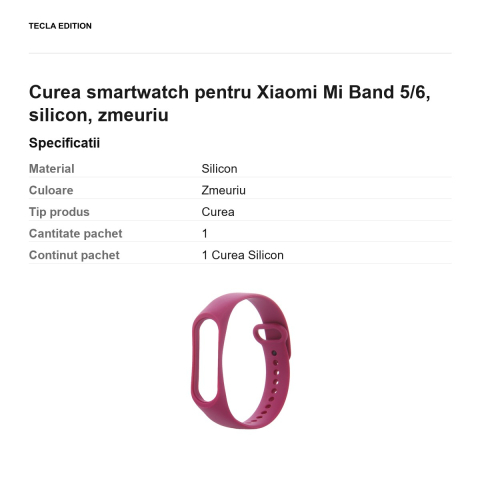 Curea smartwatch pentru Xiaomi Mi Band 5/6, silicon, zmeuriu [2]