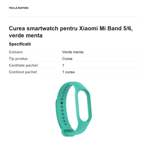 Curea smartwatch pentru Xiaomi Mi Band 5/6, verde menta [2]