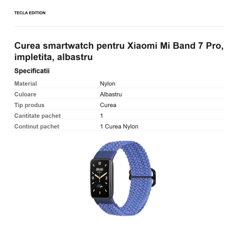 Curea smartwatch pentru Xiaomi Mi Band 7 Pro, impletita, albastru [2]