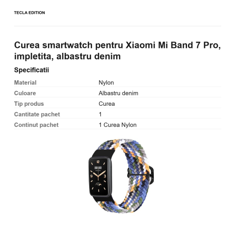 Curea smartwatch pentru Xiaomi Mi Band 7 Pro, impletita, albastru denim [2]