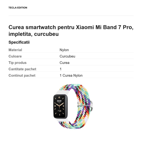 Curea smartwatch pentru Xiaomi Mi Band 7 Pro, impletita, curcubeu [2]