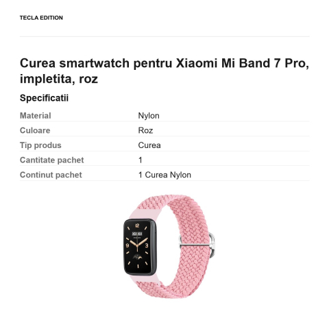 Curea smartwatch pentru Xiaomi Mi Band 7 Pro, impletita, roz [2]