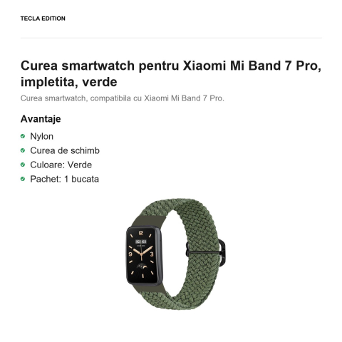 Curea smartwatch pentru Xiaomi Mi Band 7 Pro, impletita, verde [1]