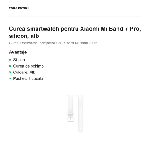 Curea smartwatch pentru Xiaomi Mi Band 7 Pro, silicon, alb [1]