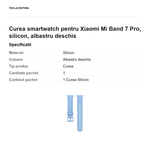 Curea smartwatch pentru Xiaomi Mi Band 7 Pro, silicon, albastru deschis [2]