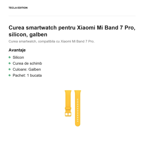 Curea smartwatch pentru Xiaomi Mi Band 7 Pro, silicon, galben [1]