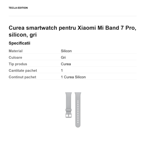 Curea smartwatch pentru Xiaomi Mi Band 7 Pro, silicon, gri [2]