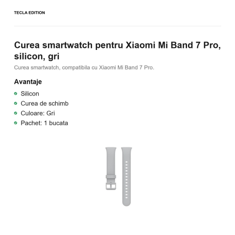 Curea smartwatch pentru Xiaomi Mi Band 7 Pro, silicon, gri [1]