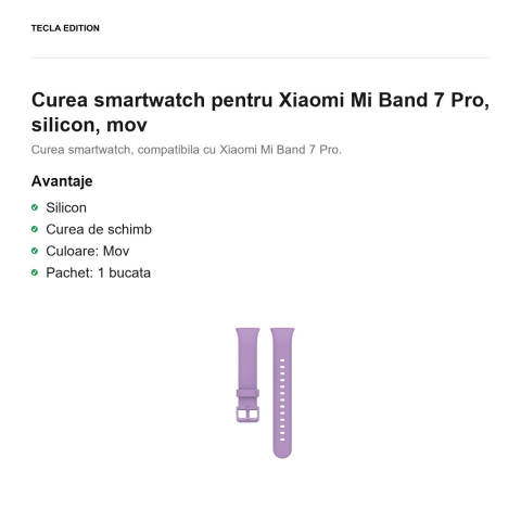Curea smartwatch pentru Xiaomi Mi Band 7 Pro, silicon, mov [1]