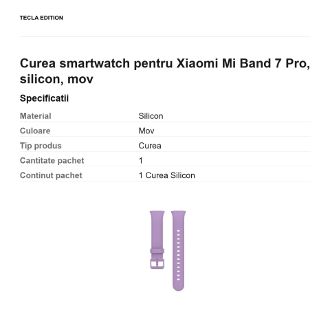 Curea smartwatch pentru Xiaomi Mi Band 7 Pro, silicon, mov [2]