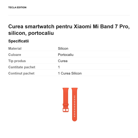 Curea smartwatch pentru Xiaomi Mi Band 7 Pro, silicon, portocaliu [2]