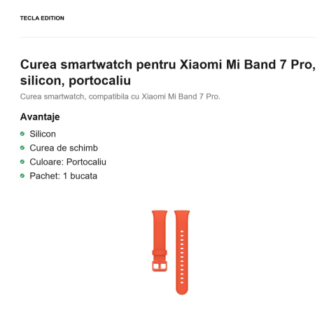 Curea smartwatch pentru Xiaomi Mi Band 7 Pro, silicon, portocaliu [1]