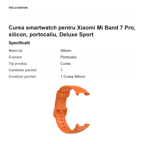 Curea smartwatch pentru Xiaomi Mi Band 7 Pro, silicon, portocaliu, Deluxe Sport [2]