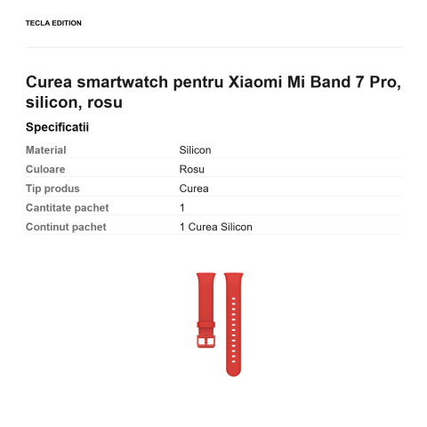 Curea smartwatch pentru Xiaomi Mi Band 7 Pro, silicon, rosu [2]
