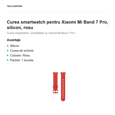Curea smartwatch pentru Xiaomi Mi Band 7 Pro, silicon, rosu [1]