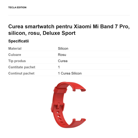 Curea smartwatch pentru Xiaomi Mi Band 7 Pro, silicon, rosu, Deluxe Sport [2]