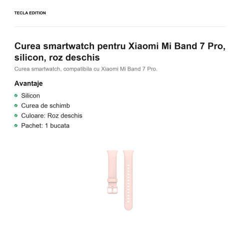 Curea smartwatch pentru Xiaomi Mi Band 7 Pro, silicon, roz deschis [1]