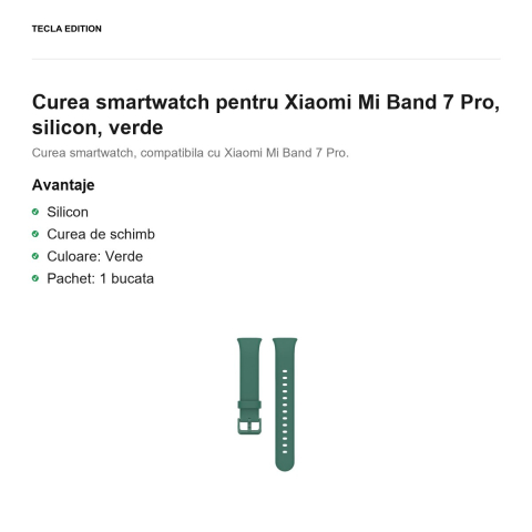 Curea smartwatch pentru Xiaomi Mi Band 7 Pro, silicon, verde [1]