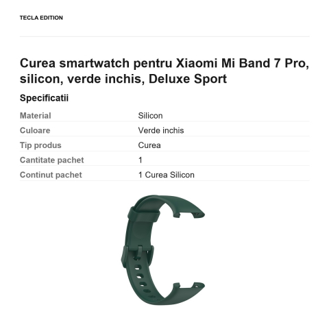 Curea smartwatch pentru Xiaomi Mi Band 7 Pro, silicon, verde inchis, Deluxe Sport [2]