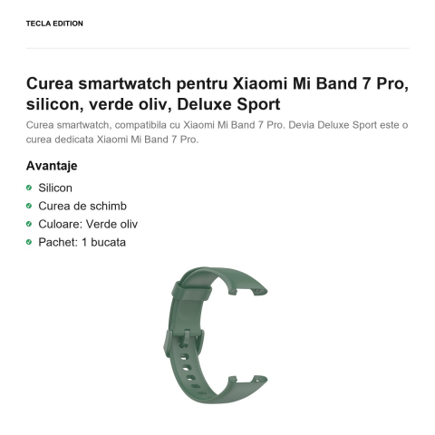 Curea smartwatch pentru Xiaomi Mi Band 7 Pro, silicon, verde oliv, Deluxe Sport [1]