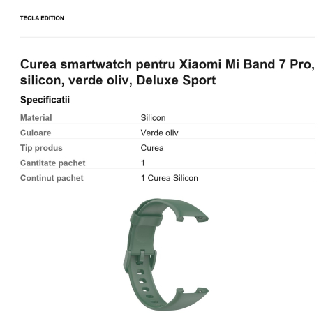 Curea smartwatch pentru Xiaomi Mi Band 7 Pro, silicon, verde oliv, Deluxe Sport [2]