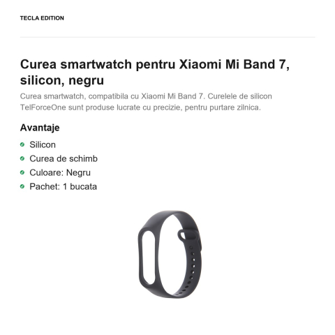 Curea smartwatch pentru Xiaomi Mi Band 7, silicon, negru [1]