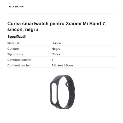 Curea smartwatch pentru Xiaomi Mi Band 7, silicon, negru [2]