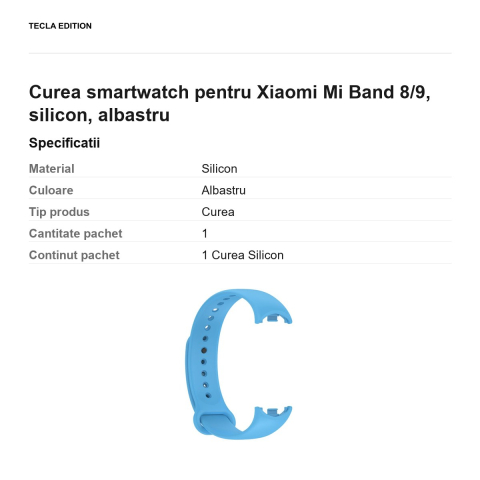 Curea smartwatch pentru Xiaomi Mi Band 8/9, silicon, albastru [2]