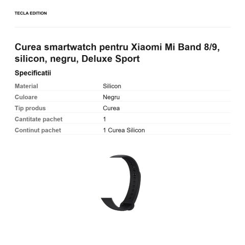 Curea smartwatch pentru Xiaomi Mi Band 8/9, silicon, negru, Deluxe Sport [2]
