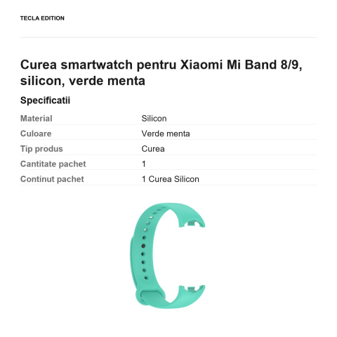 Curea smartwatch pentru Xiaomi Mi Band 8/9, silicon, verde menta [2]