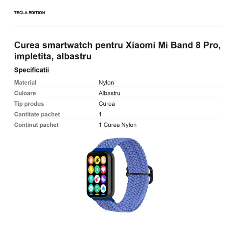 Curea smartwatch pentru Xiaomi Mi Band 8 Pro, impletita, albastru [2]