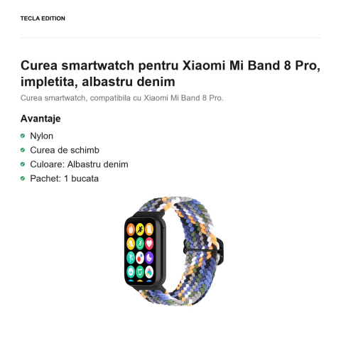 Curea smartwatch pentru Xiaomi Mi Band 8 Pro, impletita, albastru denim [1]