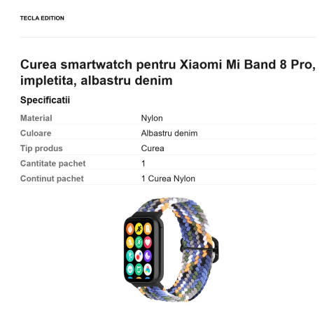 Curea smartwatch pentru Xiaomi Mi Band 8 Pro, impletita, albastru denim [2]