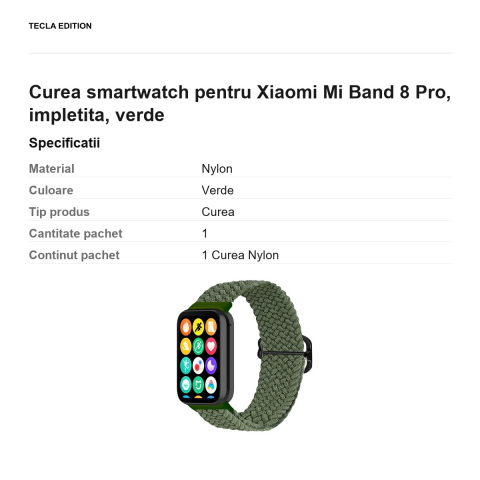 Curea smartwatch pentru Xiaomi Mi Band 8 Pro, impletita, verde [2]