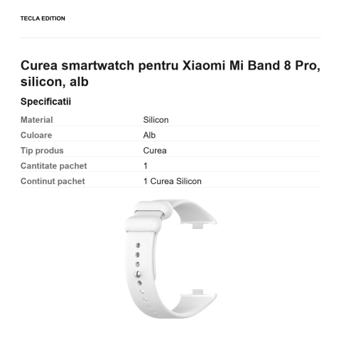Curea smartwatch pentru Xiaomi Mi Band 8 Pro, silicon, alb [2]