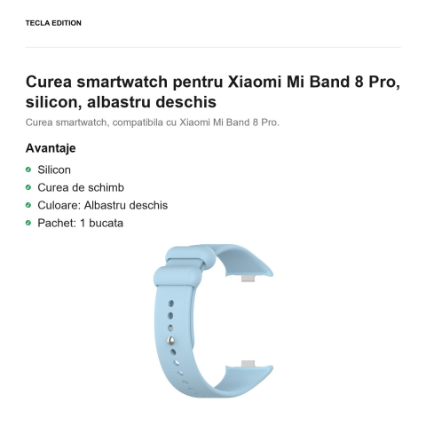 Curea smartwatch pentru Xiaomi Mi Band 8 Pro, silicon, albastru deschis [1]
