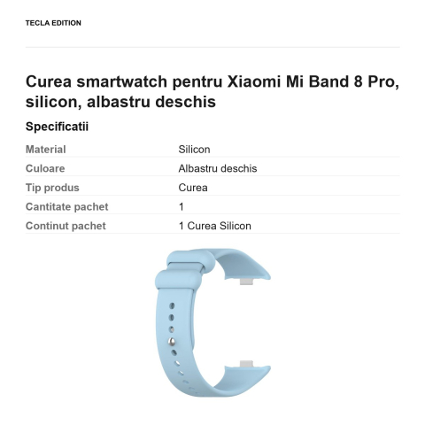 Curea smartwatch pentru Xiaomi Mi Band 8 Pro, silicon, albastru deschis [2]