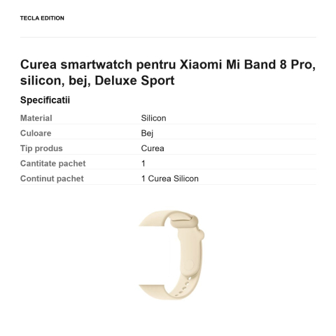 Curea smartwatch pentru Xiaomi Mi Band 8 Pro, silicon, bej, Deluxe Sport [2]