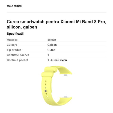 Curea smartwatch pentru Xiaomi Mi Band 8 Pro, silicon, galben [2]
