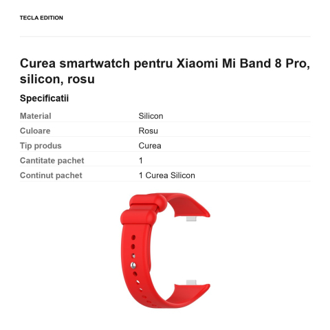 Curea smartwatch pentru Xiaomi Mi Band 8 Pro, silicon, rosu [2]