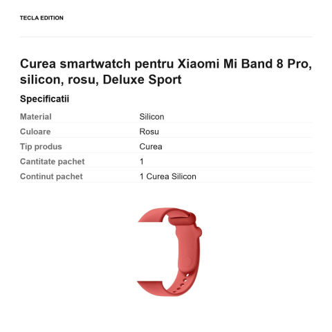 Curea smartwatch pentru Xiaomi Mi Band 8 Pro, silicon, rosu, Deluxe Sport [2]