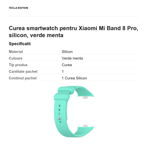 Curea smartwatch pentru Xiaomi Mi Band 8 Pro, silicon, verde menta [2]