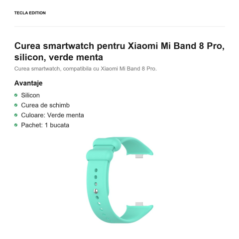 Curea smartwatch pentru Xiaomi Mi Band 8 Pro, silicon, verde menta [1]