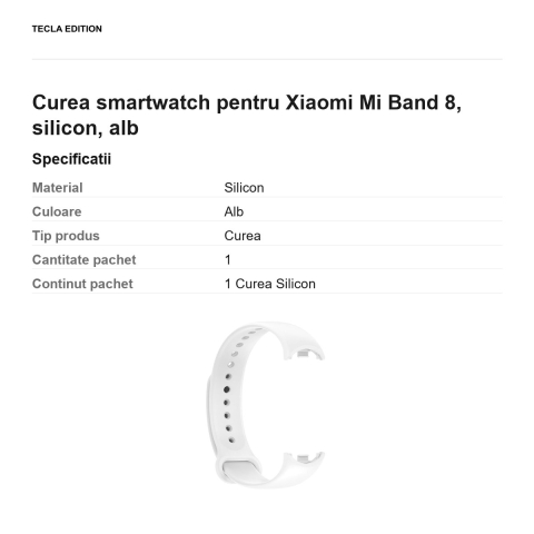Curea smartwatch pentru Xiaomi Mi Band 8, silicon, alb [2]