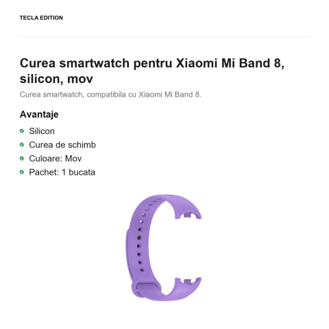 Curea smartwatch pentru Xiaomi Mi Band 8, silicon, mov [1]