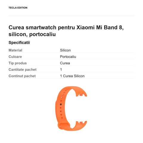 Curea smartwatch pentru Xiaomi Mi Band 8, silicon, portocaliu [2]