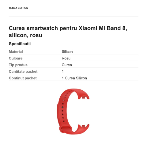 Curea smartwatch pentru Xiaomi Mi Band 8, silicon, rosu [2]