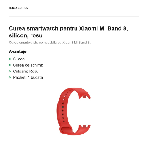 Curea smartwatch pentru Xiaomi Mi Band 8, silicon, rosu [1]