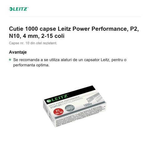 Cutie 1000 capse Leitz Power Performance, P2, N10, 4 mm, 2-15 coli [1]